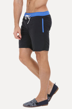Solid Black Swim Shorts With Bright Contrast Waistband