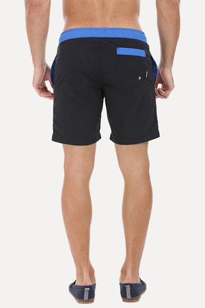 Solid Black Swim Shorts With Bright Contrast Waistband
