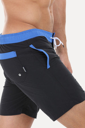 Solid Black Swim Shorts With Bright Contrast Waistband