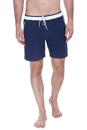 Solid Swim Shorts With Contrast Elastic Waistband