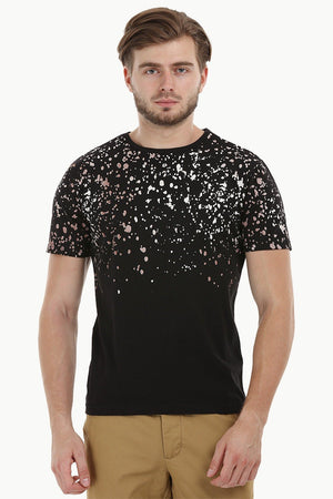 Splatter Print Black Crew T-Shirt