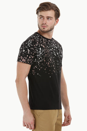 Splatter Print Black Crew T-Shirt