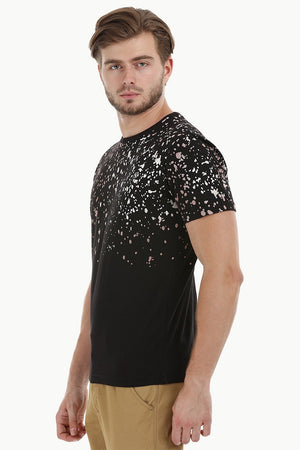 Splatter Print Black Crew T-Shirt