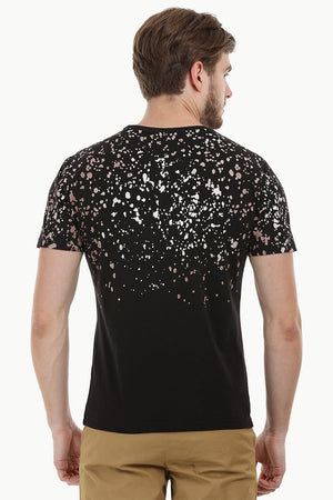 Splatter Print Black Crew T-Shirt