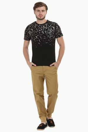 Splatter Print Black Crew T-Shirt