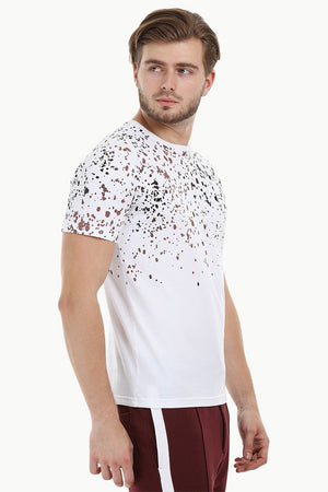 Splatter Print White Crew T-Shirt
