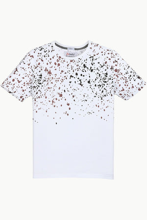 Splatter Print White Crew T-Shirt