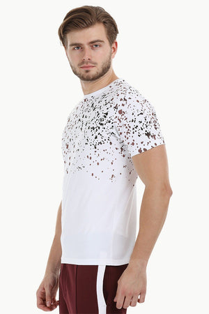 Splatter Print White Crew T-Shirt