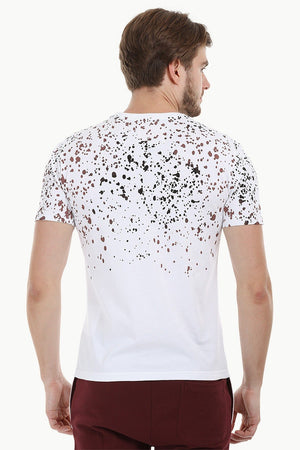 Splatter Print White Crew T-Shirt