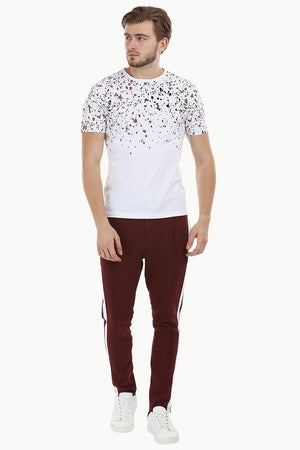 Splatter Print White Crew T-Shirt