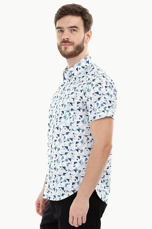 White Geometric Print Holiday Shirt