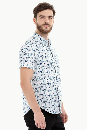 White Geometric Print Holiday Shirt