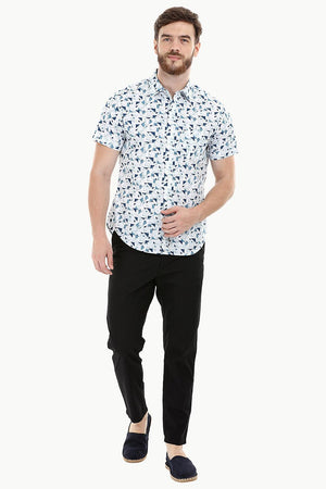 White Geometric Print Holiday Shirt