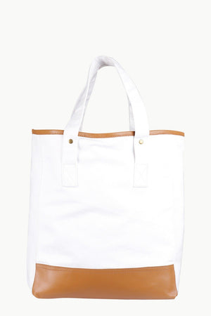 White Twill Faux Detail Tote Bag