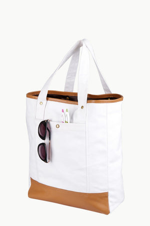 White Twill Faux Detail Tote Bag
