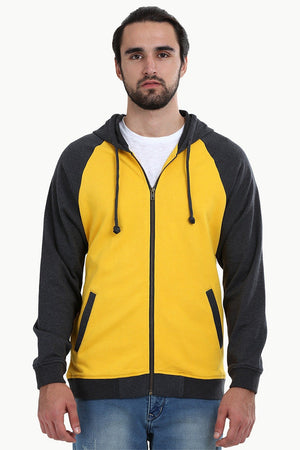 Zipper Raglan Hooded Yellow Jacket